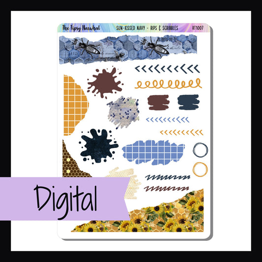 Digital Sun-Kissed Navy Rips & Scribbles Sheet