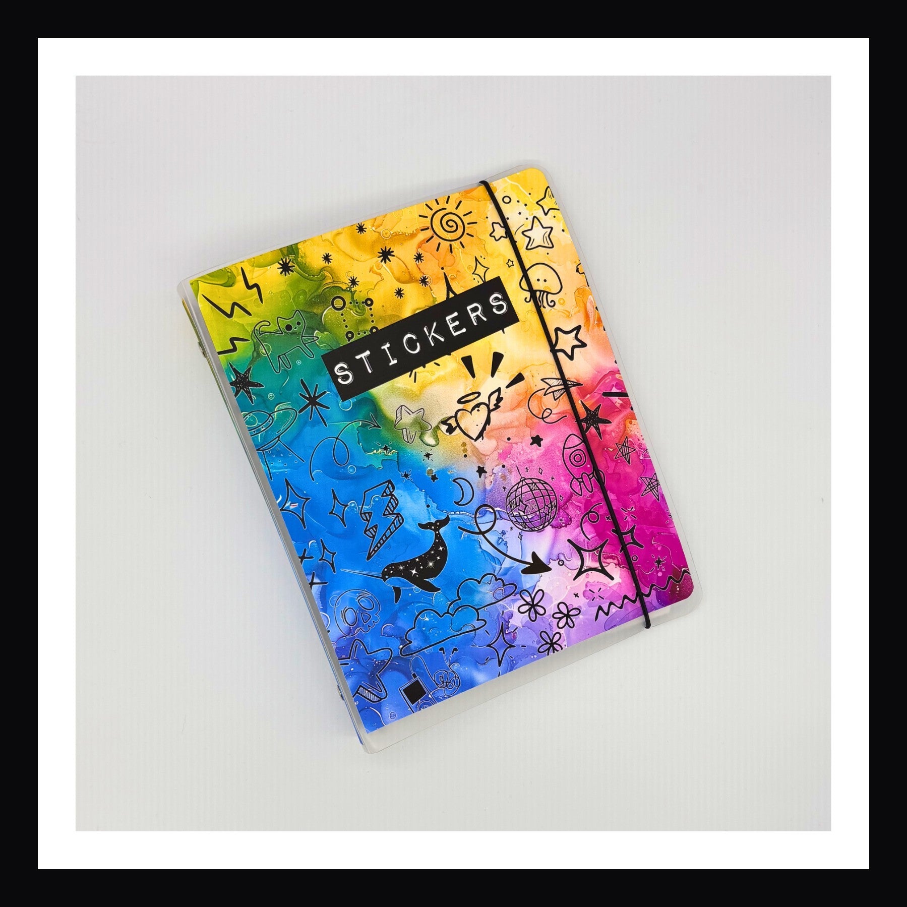 Sticker Storage - Rainbow Doodles Album front view.