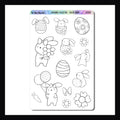 Easter Bunny Huephoria Sticker sheet is a 4.5 x 7 inch sticker sheet featuring a collection of Easter themed stickers.  These bunnies, eggs, flowers and carrots are designed to be colored in with crayons, colored pencils, or markers creating a fully customized sheet of stickers to be used in planners, journals or any Easter project. 