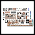 Fall cider sticker kit for hobonichi weeks, fall flowers, fall leaves, fall pumpkins, orange black, pink and grreige, three page kit