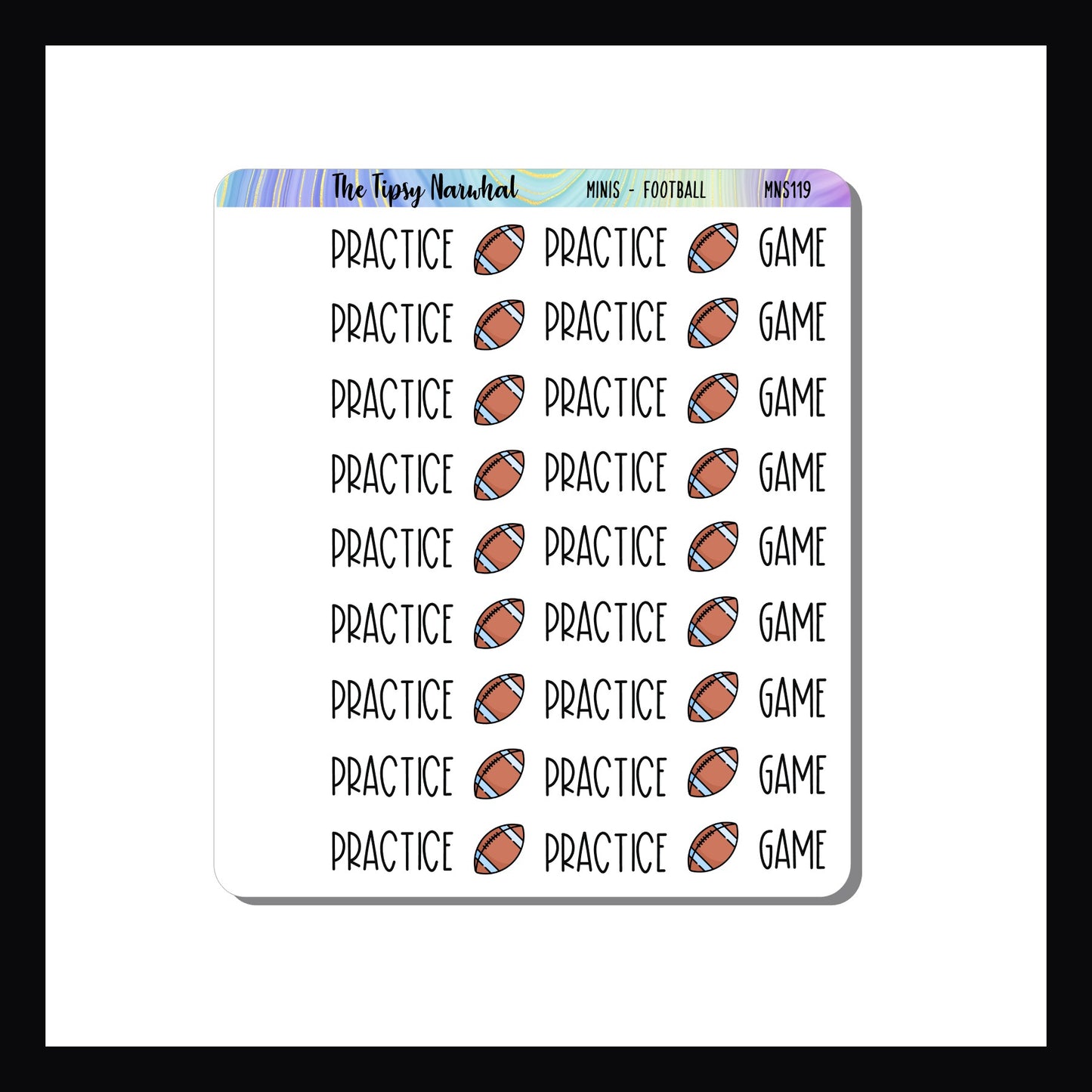 Mini Icon Sheets Football features several small format stickers to track your football practices and games.