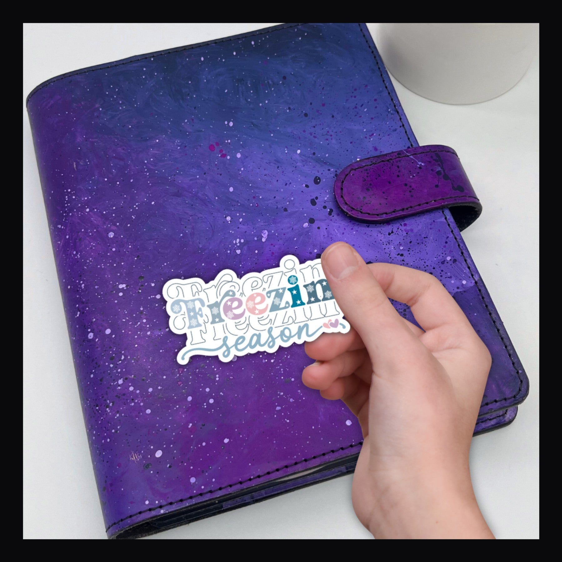 Freezin' Season Die Cut shown here on a purple planner.