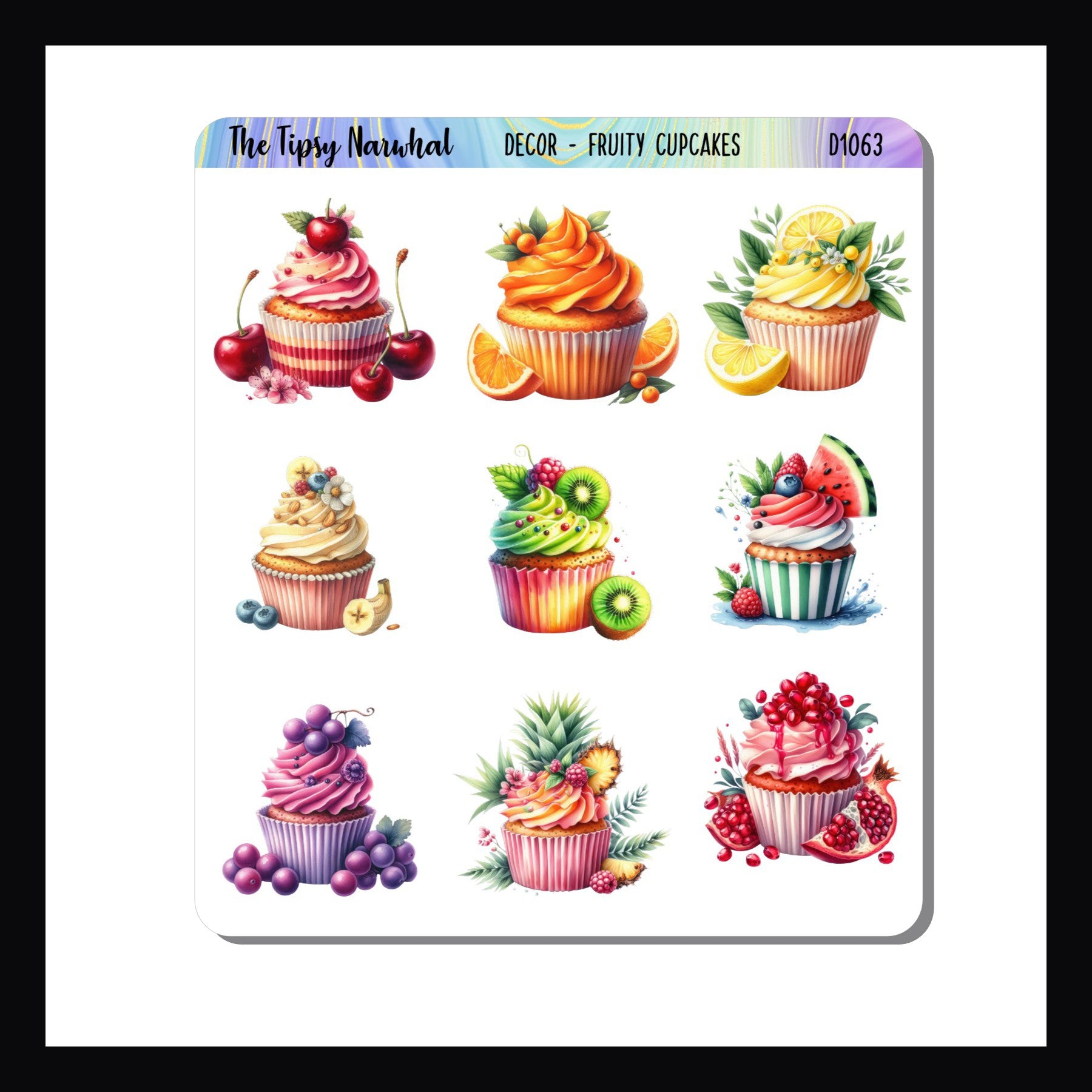 Digital Fruity Cupcakes Decor Sheet