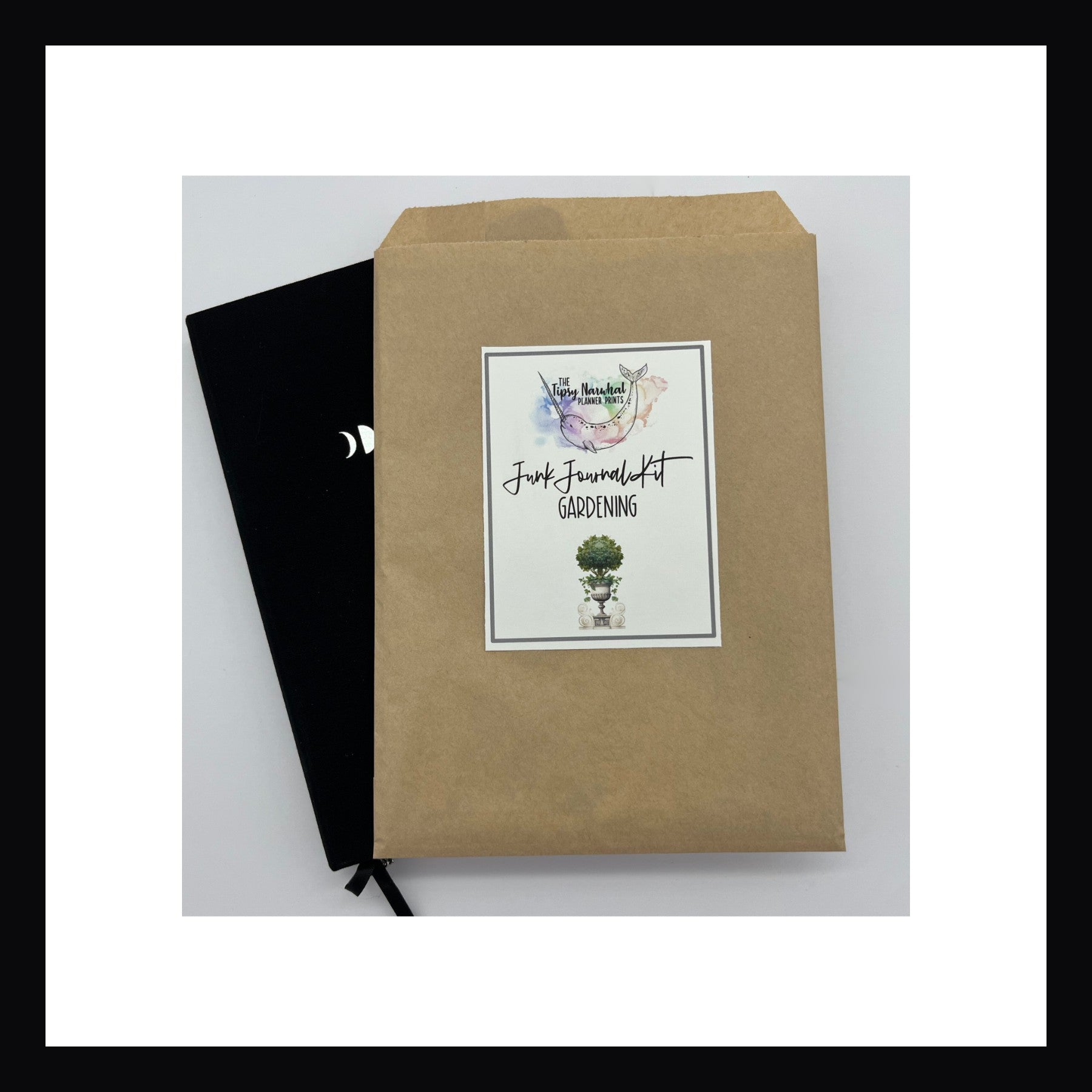 Gardening Junk Journaling Kit comes packaged in a kraft paper envelope complete with label identifying the kit theme. 