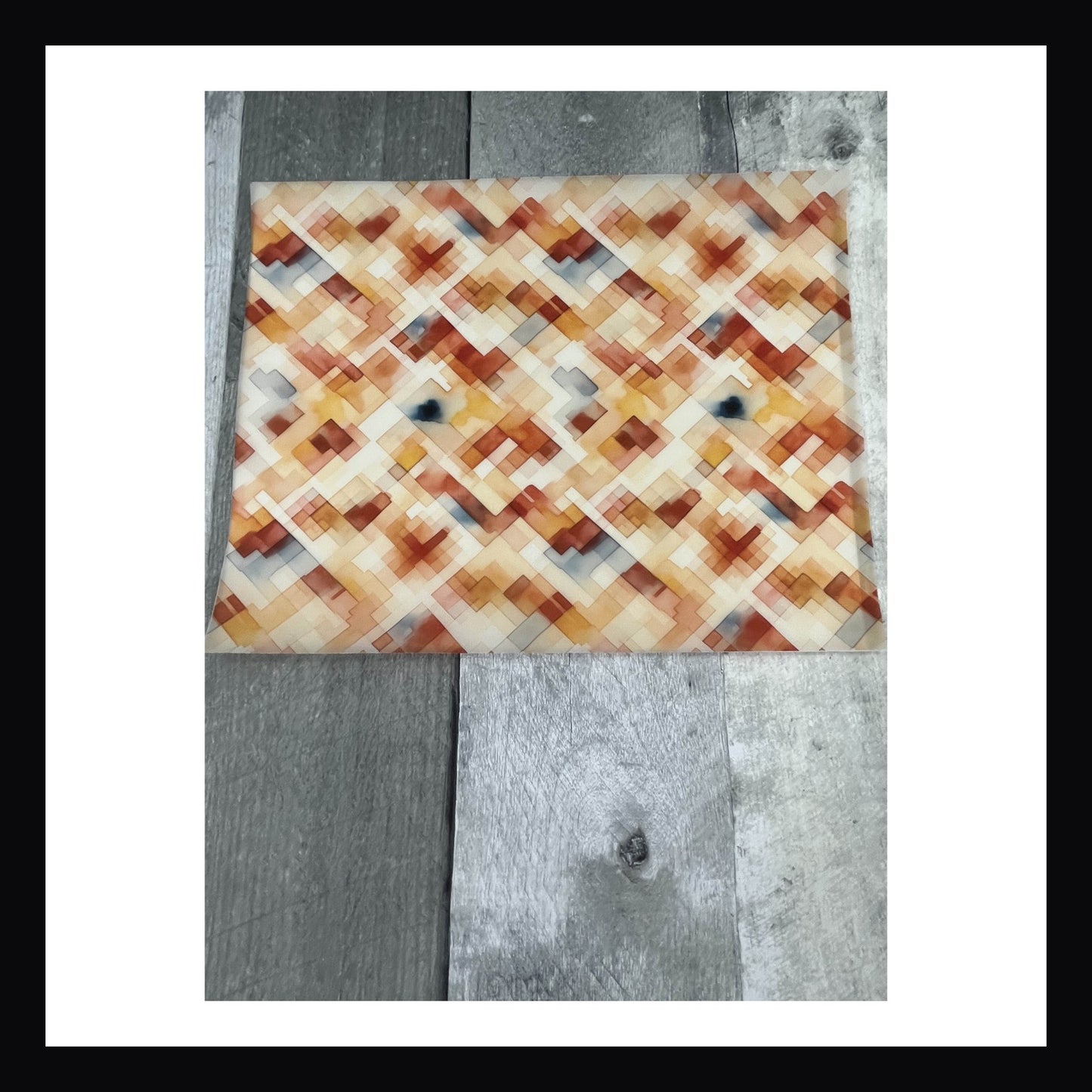8x10 printed vellum sheet, geometric pattern, watercolor pattern, fall colors, red, orange, yellow, blue