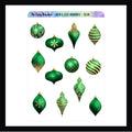 Green & Gold Ornaments Decor Sheet features 12 green & gold ornament stickers in various shapes and patterns.  Stickers are shown on a white background.