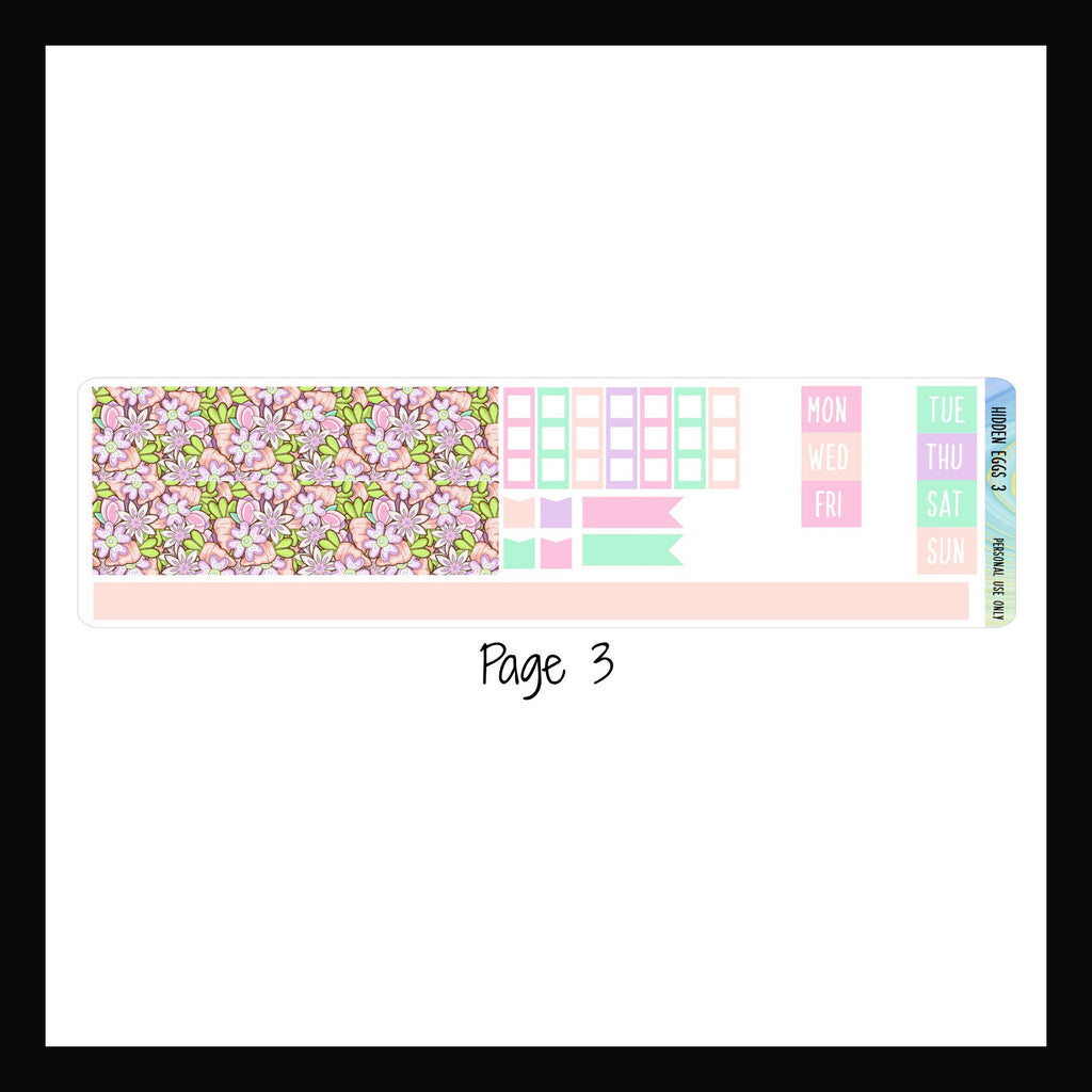 Hidden Eggs Hobonichi Weeks page 3 features large washi strips, checklist stickers and date covers.