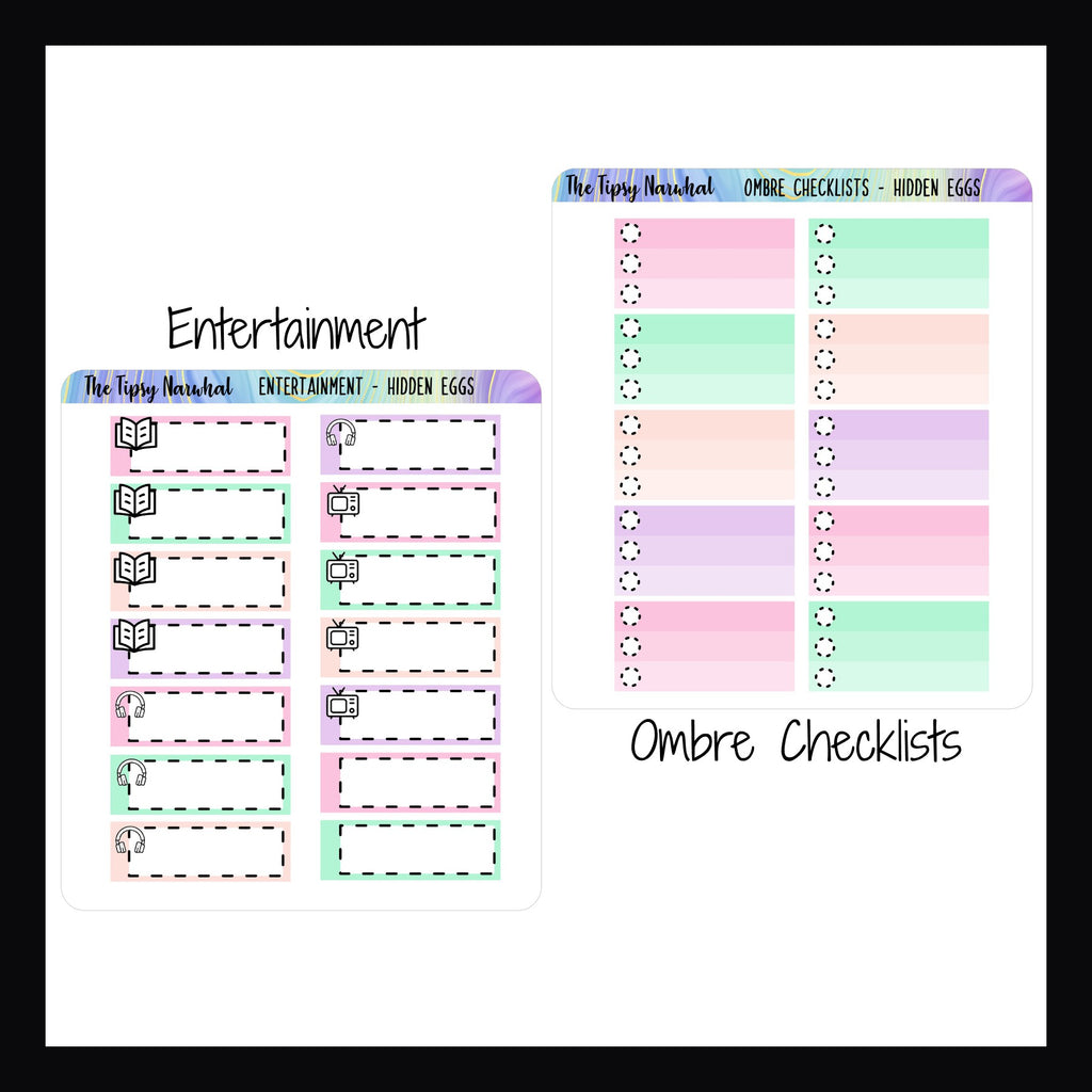 Digital Hidden Eggs Functional add-ons the Entertainment sheet and the ombre checklist sheet