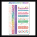 Ice Cream Dream Washi Sheet is a full page sticker sheet featuring a selection of 14 washi sticker strips.  Each strip features a unique pattern that coordinates with the Ice Cream Dream weekly kits. 