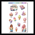 Ice Cream Dreams Decor sheet is a full sized sticker sheet featuring a selection of colorful ice cream themed stickers.  The collection of decorative stickers coordinate with the Ice Cream Dreams weekly kits. 