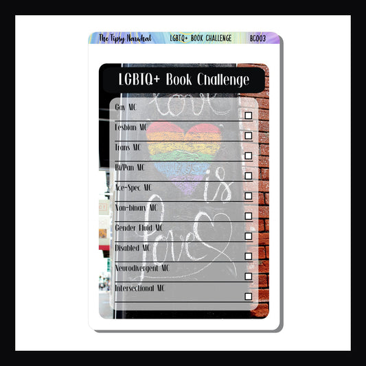 LGBTQ+ book challenge, reading challenge, book tracker, reading tracker, challenge sticker, planner sticker, journal sticker