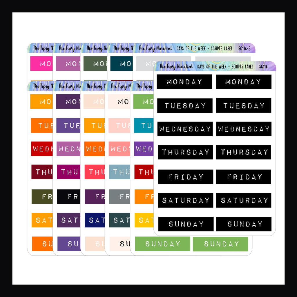 Days of the Week Embossed Label - Script Stickers