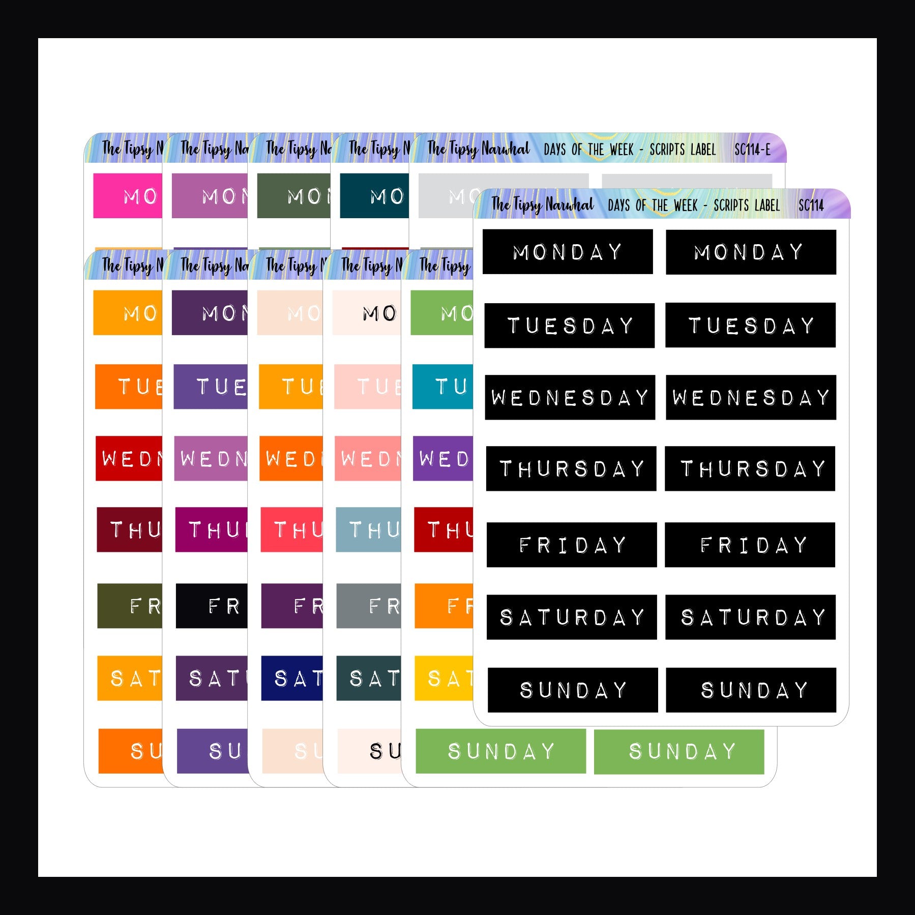 Days of the Week Embossed Label - Script Stickers