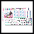 The Leaving on a Jet Plane Hobonichi Weeks kit is a 3 page sticker kit designed to work in the Hobonichi Weeks and other similar sized planners.  It features a travel theme and a color palette of pink, purple, blue and mint. 