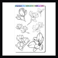 Magnolias coloring stickers is a 4.5 x 7 inch sticker sheet.  It features 7 large magnolia stickers designed to be colored in with your favorite pens, pencils or markers. 