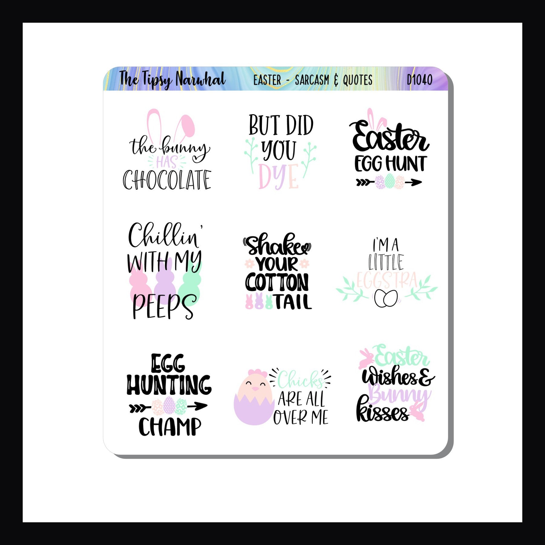 Hidden Eggs Vertical Kit - Easter Sarcasm & Quotes add-on sheet.  This half sized sheet features 9 Easter themed quotes, some sarcastic.