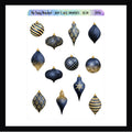 Navy & Gold Ornaments Decor Sheet features 12 navy & gold ornament stickers in various shapes and patterns. Stickers are shown on a white background.