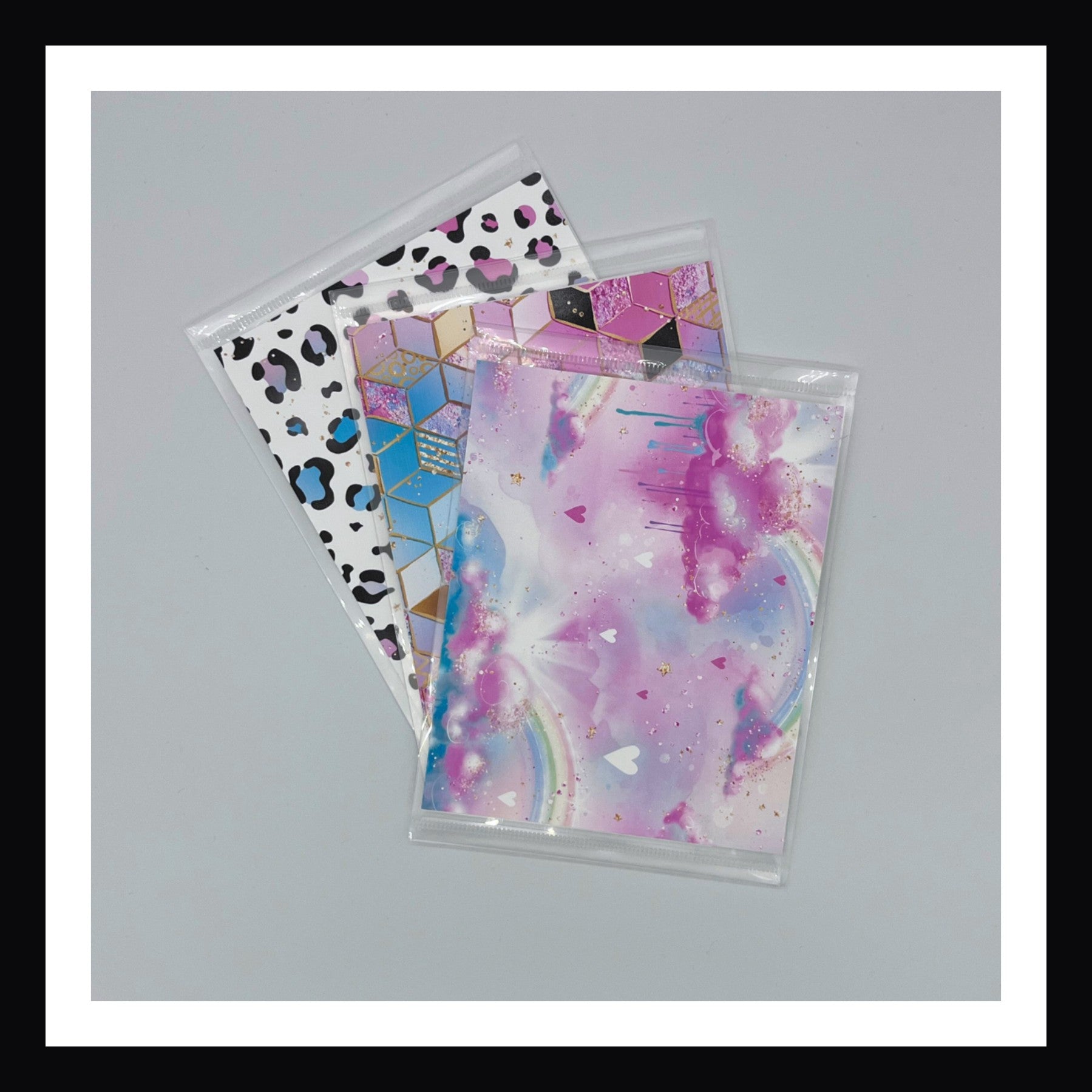 Neon Rainbow Envelopes set of three designs shown here on a white background. 