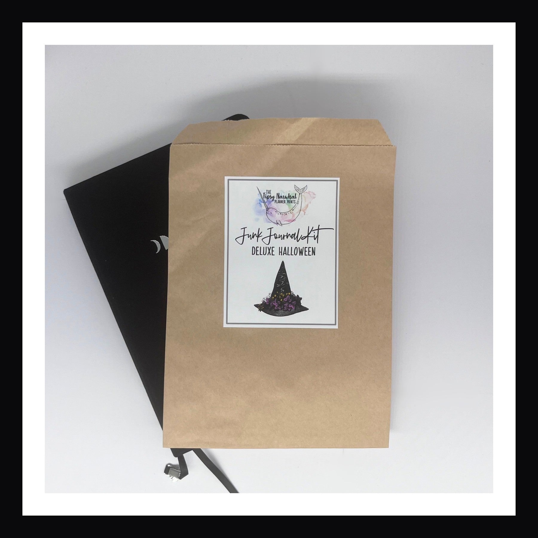 Deluxe Halloween Junk Journal Kit comes packaged in a Kraft paper envelope and includes a full color label for easy identification.