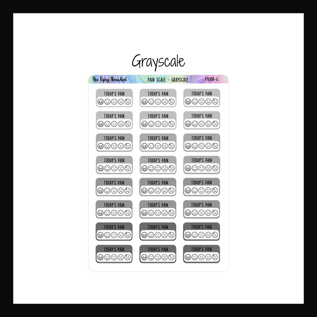 Pain Tracking Stickers in the grayscale color palette.