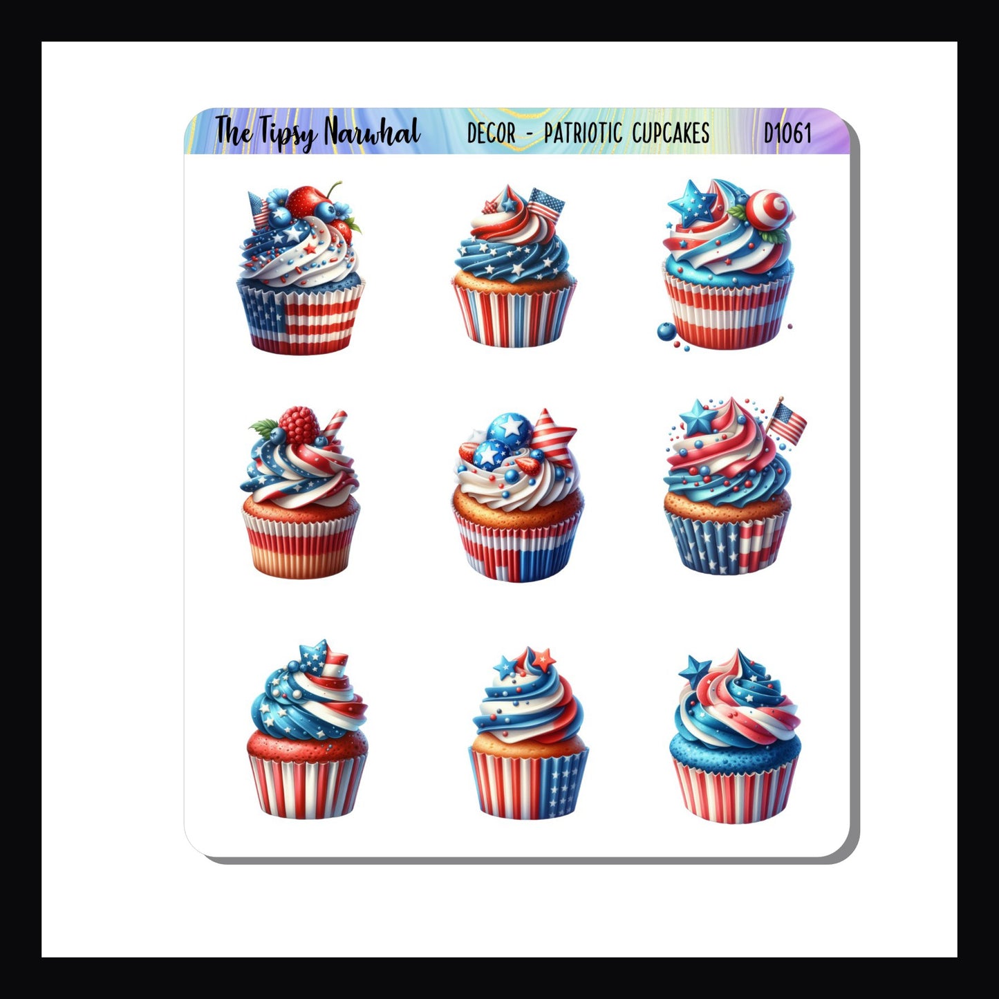 Digital Patriotic Cupcakes Decor Sheet