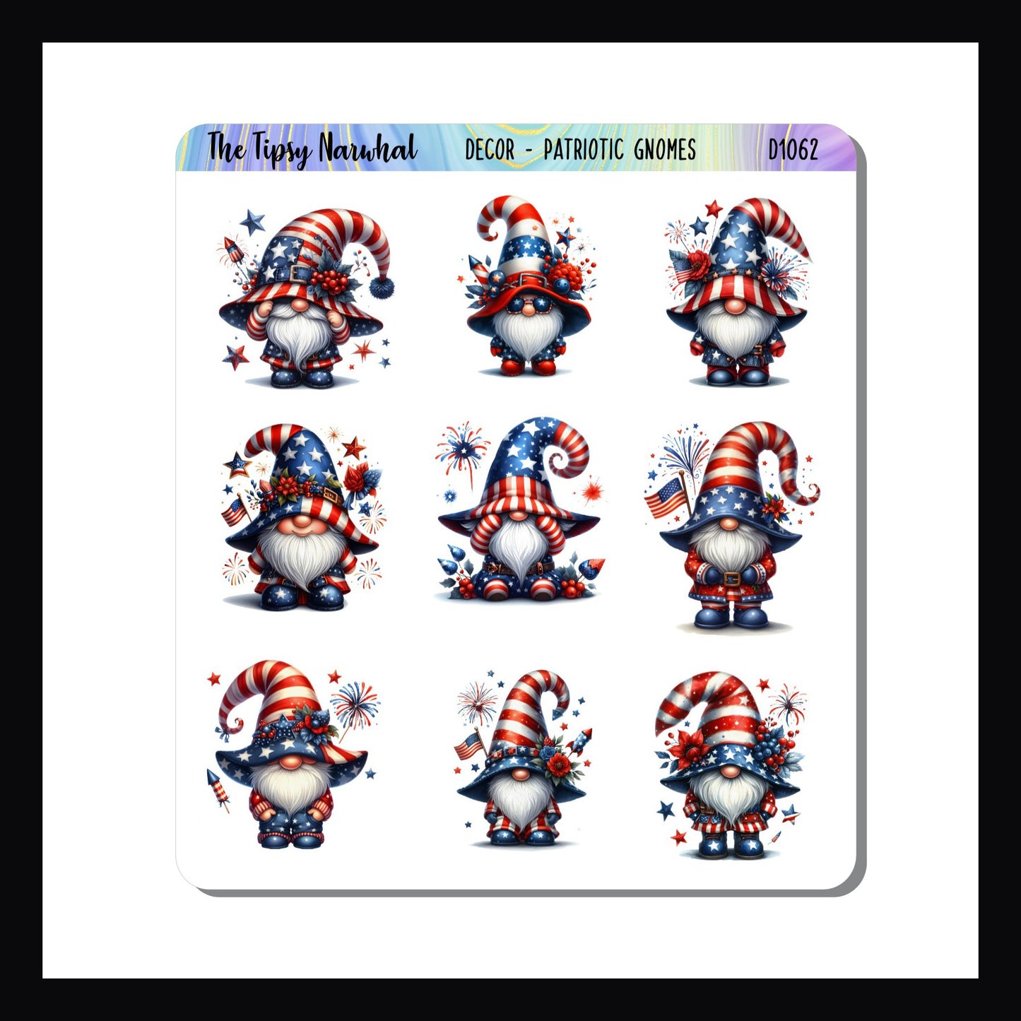 Digital Patriotic Gnomes Decor Sheet