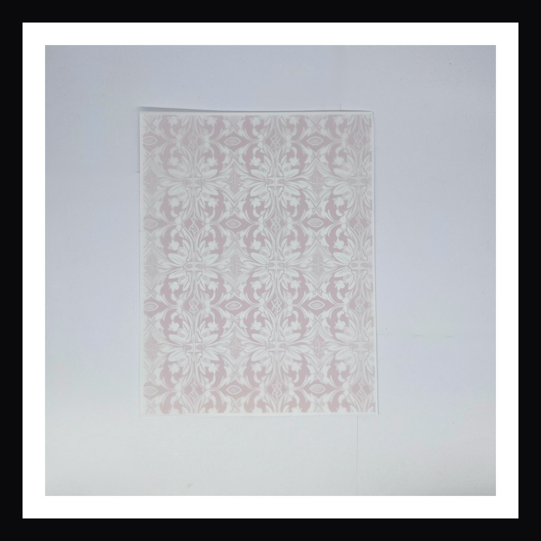 Pink Christmas Vellum - Pink Damask.  A 8x10 sheet of vellum printed with a delicate pink damask design. 