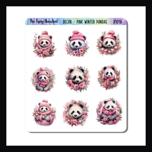 Pink Winter Pandas Decor Sheet