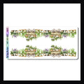 The Plant Lover Washi sticker sheet features two strips of fancy cut washi.  Each strip depicts a large collection of potted plants and measures roughly 7 inches long. 