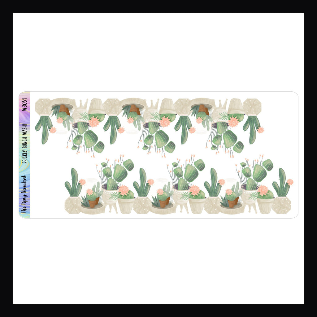 Sheet of planner stickers with cactus and succulent designs on a white background.
