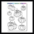 Purely Pumpkins Sticker Sheet. Collection of pumpkin stickers ready for coloring. Part of the Huephoria Sticker collection.