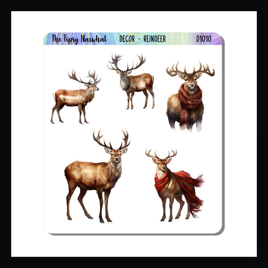 Reindeer Sticker Sheet, Multiple reindeer stickers in various sizes 