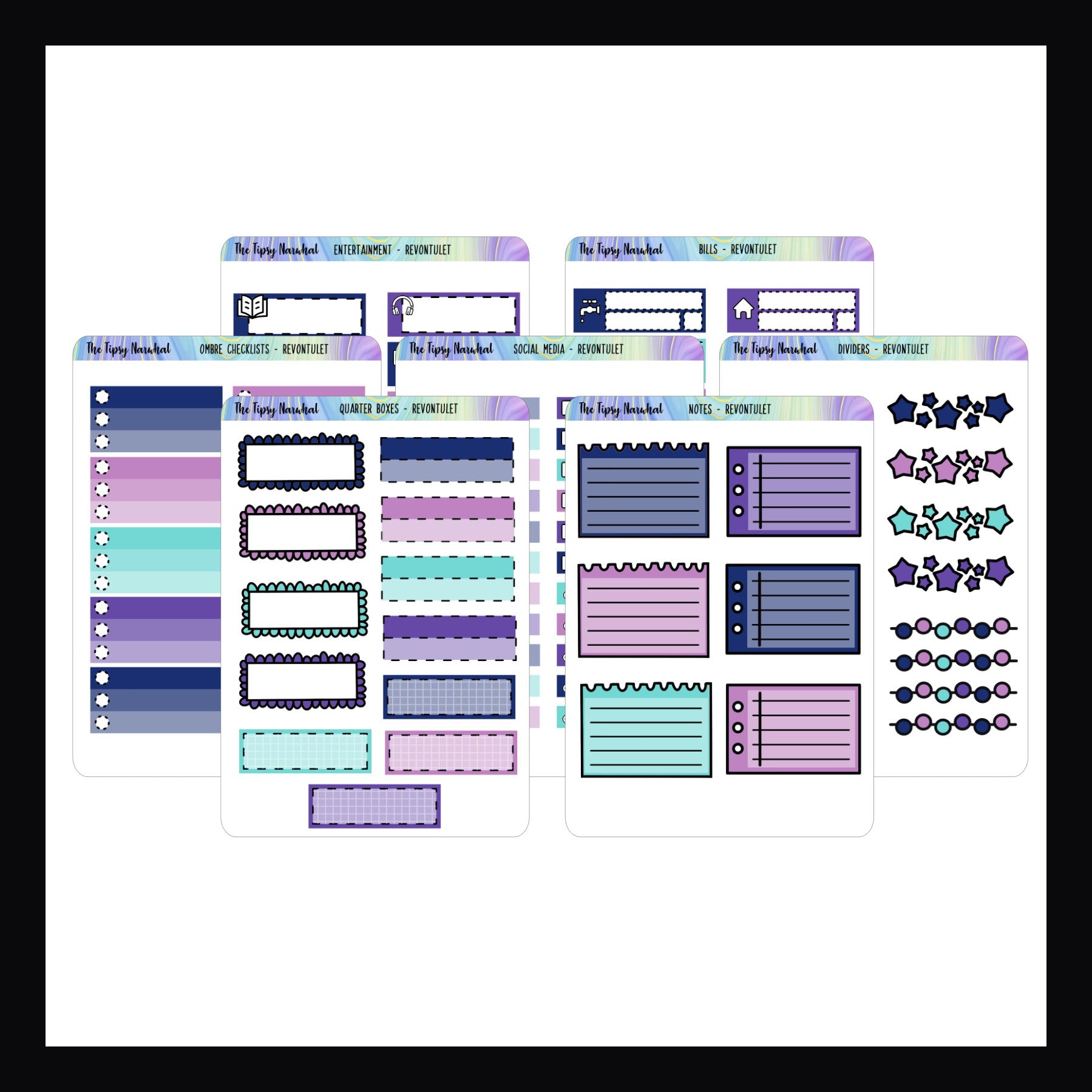 Revontulet Functional Add-ons is a collection of 7 sheets, each with its own type of functional sticker. Stickers designed to match the Revontulet weekly kits.