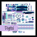 Revontulet Hobo Weeks Kit Digital Bundle features digital files of the Revontulet Hobo Weeks Kit, the matching decor sheet, rips & scribbles sheet, washi sheet, Aurora Ice washi, and matching functional set. 