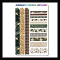 Rustic Christmas Washi Sheet is a 4.5 x 7 inch sticker sheet.  It features 14 strips of washi style stickers, each with a unique pattern, color and design.  Coordinates with the Rustic Christmas Weekly Kits. 