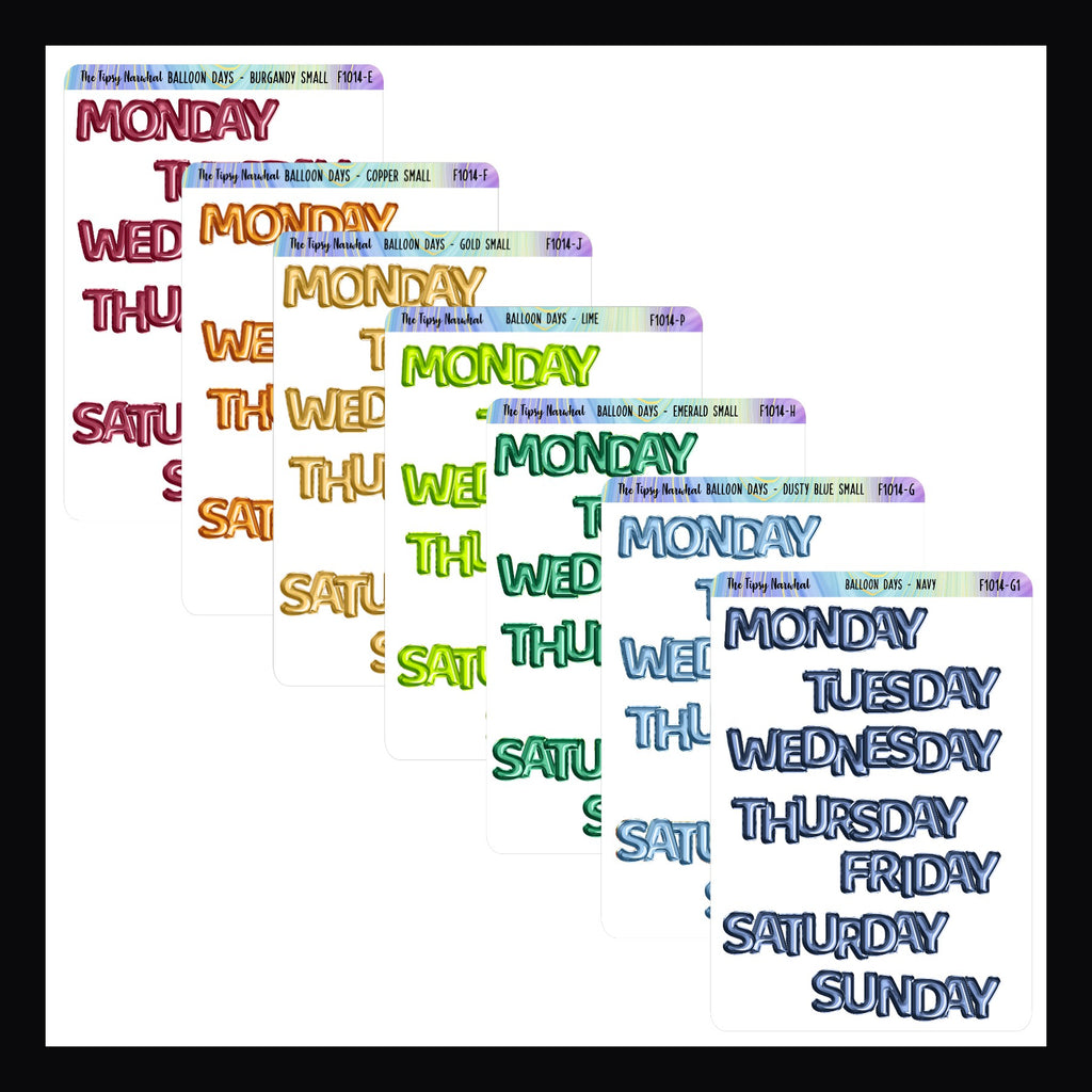 Small Daily Balloon Headers shown in a variety of colors on a white background.