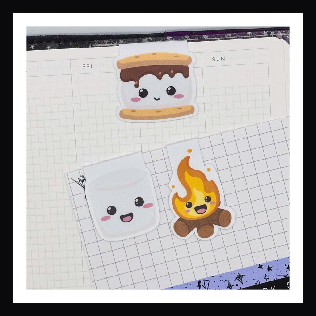 Magnetic Bookmark - S'mores trio shown being used inside a planner.