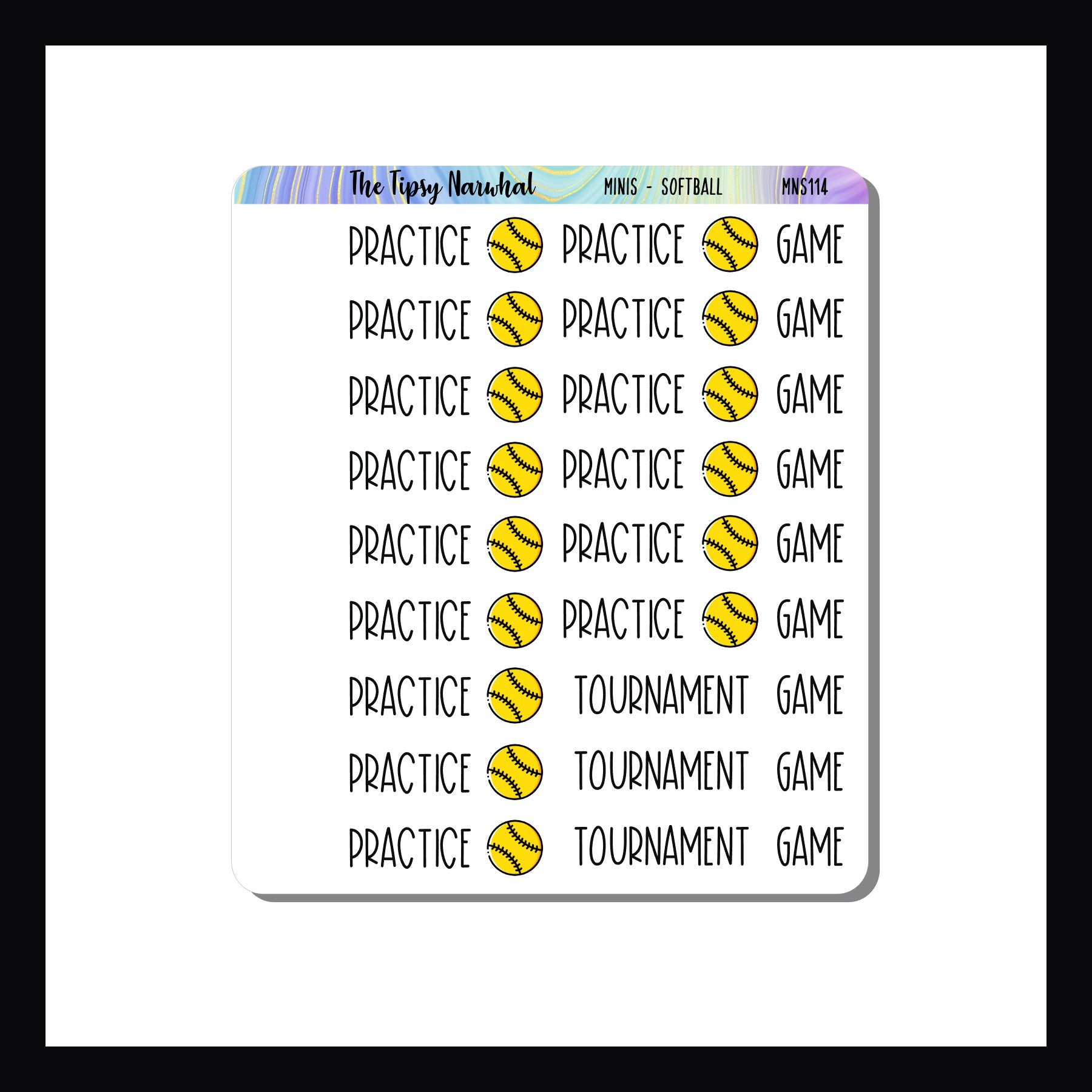 Mini Icon Sheets Softball features practice, game, tournament and softball icon stickers for use in planners, Calendars and journals.