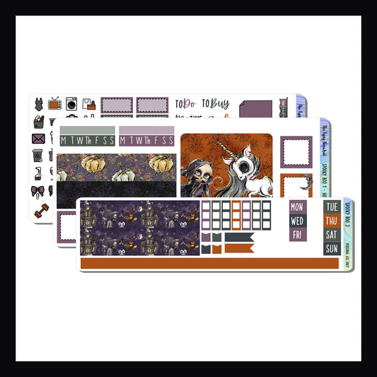Spooky Boo Hobonichi Weeks Kit, 3 pages, Halloween themed sticker kit, spooky sticker kit, pumpkins, grim reaper, washi stickers, date covers, checklists