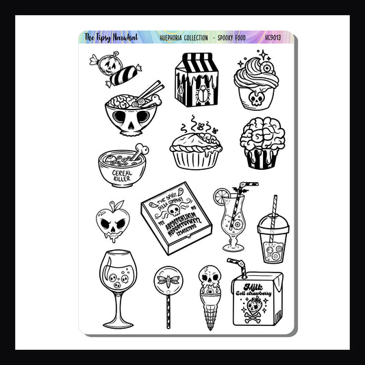 Spooky Food themed stickers to add a bit of fright to your culinary designs.  Part of the Huephoria Sticker Collection.