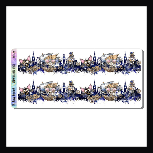 Steamwhiskers Washi Sheet contains two strips of fancy cut washi each approximately 6 inches in length.  Washi features a collection of adorable animals and their various steampunk inventions.