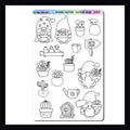 Succulent Garden Huephoria Stickers is a 4.5 x 7 inch sticker sheet featuring a collection of succulent cultivating gnomes.  These adorable garden gnomes are designed to be colored in with your favorite crayons, colored pencils, or markers to create a custom sheet of stickers to be used as you see fit. 