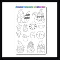 Summer Gnomes coloring stickers is a 4.5 x 7 inch sheet featuring a selection of adorable gnome stickers and their favorite summer foods and games.  Designed to be colored in using your favorite pens, pencils, markers or crayons these stickers work beautifully in planners, journals and creative projects.