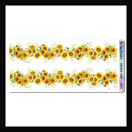 Sunflower Washi sheet is a sticker sheet featuring 2 fancy cut washi strips with a sunflower design. 