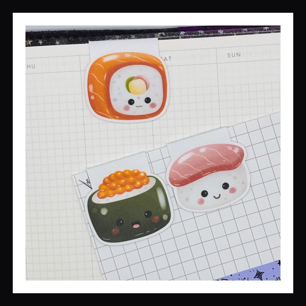 Magnetic Bookmark - Sushi Trio shown being used inside a planner.