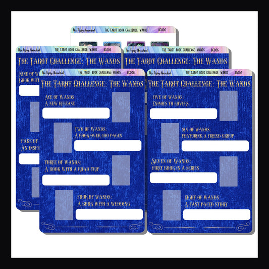 The Tarot Book Challenge: Wands is an extension of the Tarot Book Challenge.  It is a 5 page sticker kit featuring a book prompt for each card in the Wands suit.  Includes 4 tracking pages and one card sticker page. 