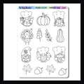 Thanksgiving Gnomes stickers.  Coloring stickers featuring various gnomes getting ready for the autumn feast.  Part of the Huephoria Sticker Collection.