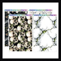 The Damp and The Dead Full Page Stickers.  These 5x7 stickers are designed to be layered, ripped, or cut.  Perfect for junk journaling these patterns match the The Damp and The Dead weekly kits.