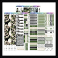 The Damp and The Dead Hobonichi Cousin Sticker Kit consists of 3 pages.  It features a spooky theme of ghosts, haunted houses and graveyards covered in moss and cobwebs.