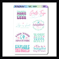 Travel Sarcasm & Quotes Sheet is a 3.5 x 5" sticker sheet filled with 8 colorful quote stickers about traveling.  Designed to coordinate with the Leaving on a Jet Plane  weekly Kits.